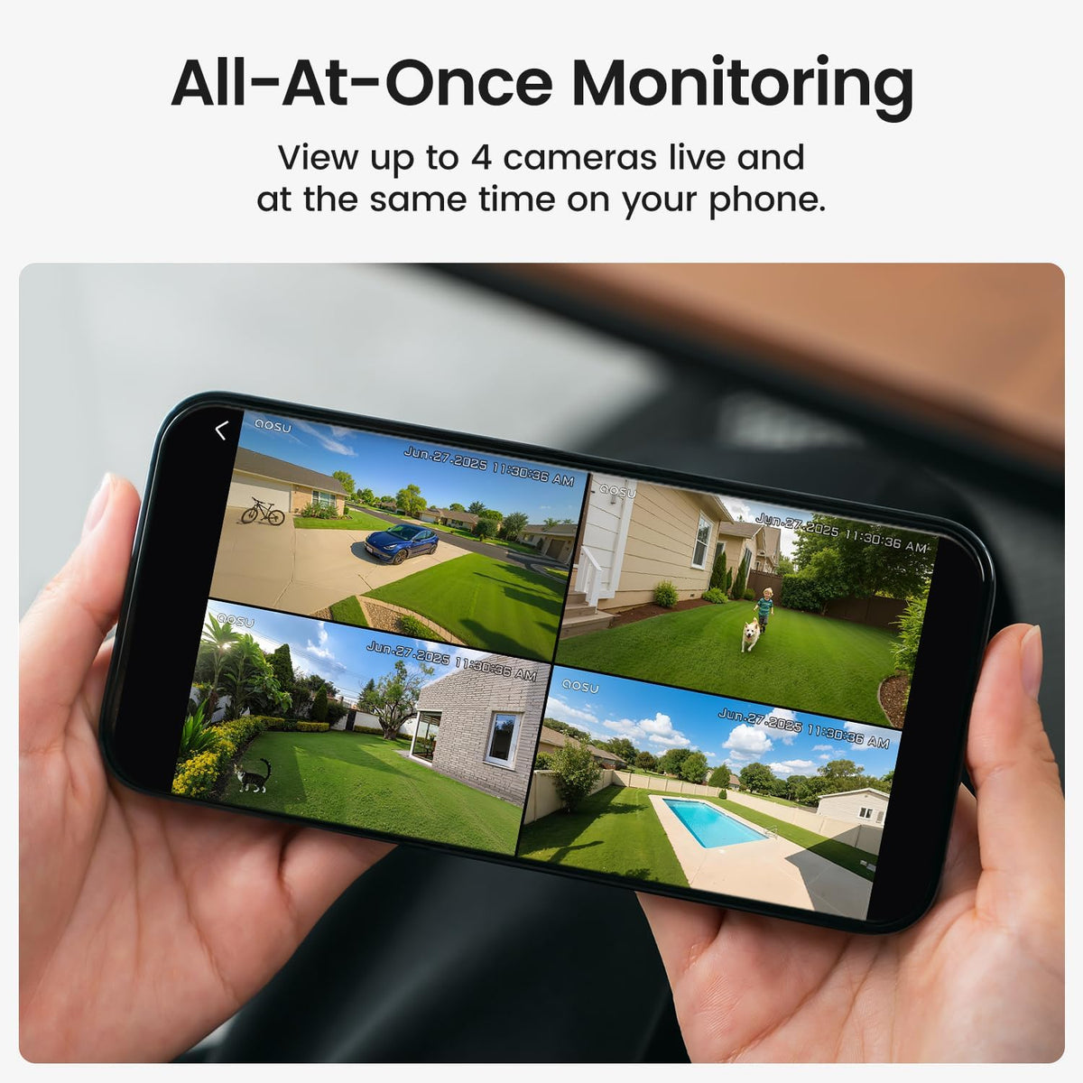 2K QHD Solar Security Cameras Wireless Outdoor System, 4-Cam-Kit | 2K Color Night Vision, Solar Powered, Stren&Light Alarms, 2Mins DIY Installation, No Subscription Required