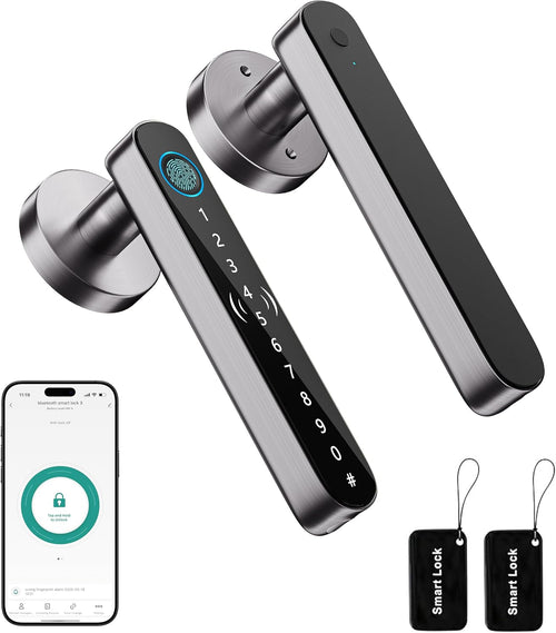 5 in 1 Fingerprint Door Handle with Keypad Control, APP Control, Key Card | Fingerprint Door Lock with Code, Smart Biometric Door Knob for Bedroom with Key, Keyless Entry Door Handle for Apartment