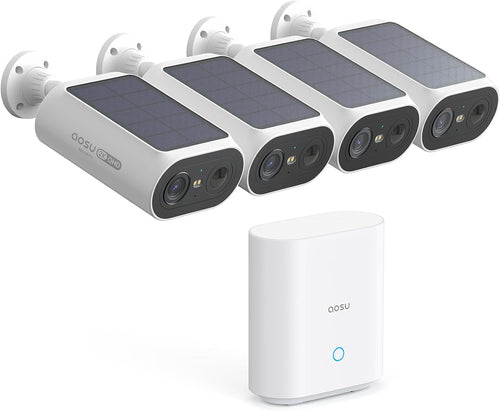 2K QHD Solar Security Cameras Wireless Outdoor System, 4-Cam-Kit | 2K Color Night Vision, Solar Powered, Stren&Light Alarms, 2Mins DIY Installation, No Subscription Required