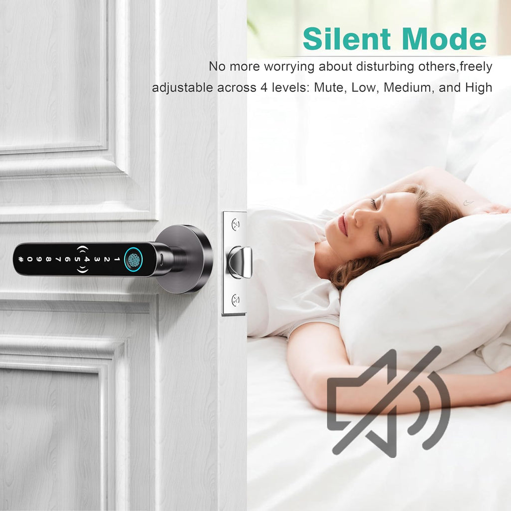 5 in 1 Fingerprint Door Handle with Keypad Control, APP Control, Key Card | Fingerprint Door Lock with Code, Smart Biometric Door Knob for Bedroom with Key, Keyless Entry Door Handle for Apartment