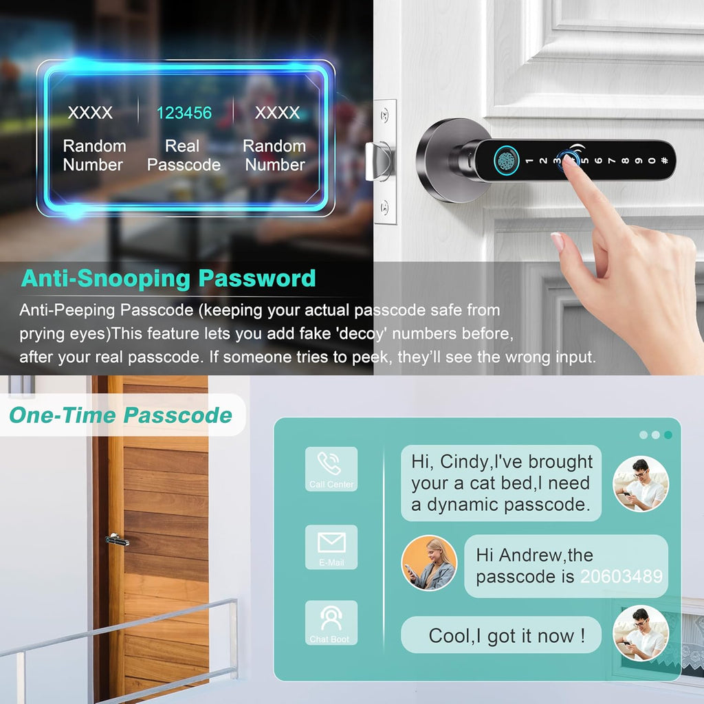 5 in 1 Fingerprint Door Handle with Keypad Control, APP Control, Key Card | Fingerprint Door Lock with Code, Smart Biometric Door Knob for Bedroom with Key, Keyless Entry Door Handle for Apartment