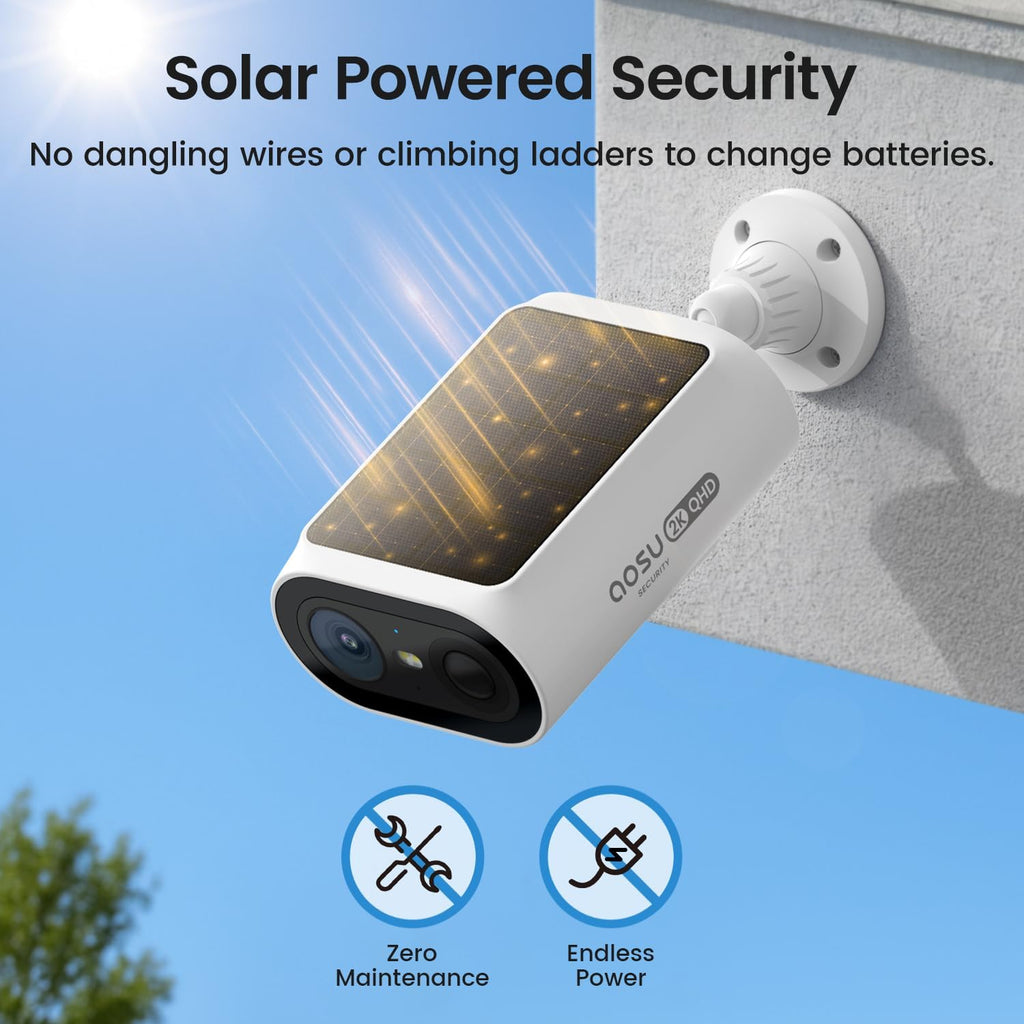2K QHD Solar Security Cameras Wireless Outdoor System, 4-Cam-Kit | 2K Color Night Vision, Solar Powered, Stren&Light Alarms, 2Mins DIY Installation, No Subscription Required