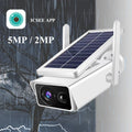 ICSEE 5MP Solar-Powered WiFi Security Camera with 2MP Battery, PIR Human Detection, and IP66 Waterproof Rating for Outdoor Use
