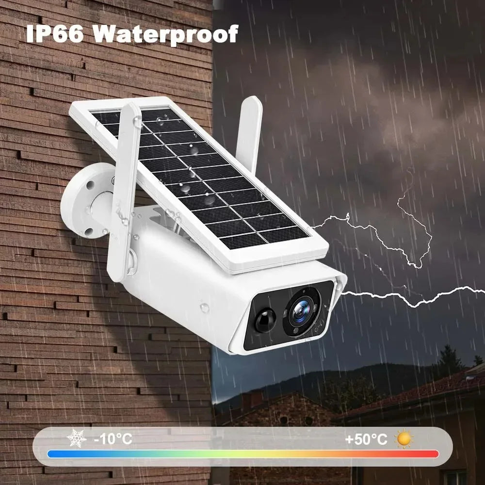 ICSEE 5MP Solar-Powered WiFi Security Camera with 2MP Battery, PIR Human Detection, and IP66 Waterproof Rating for Outdoor Use