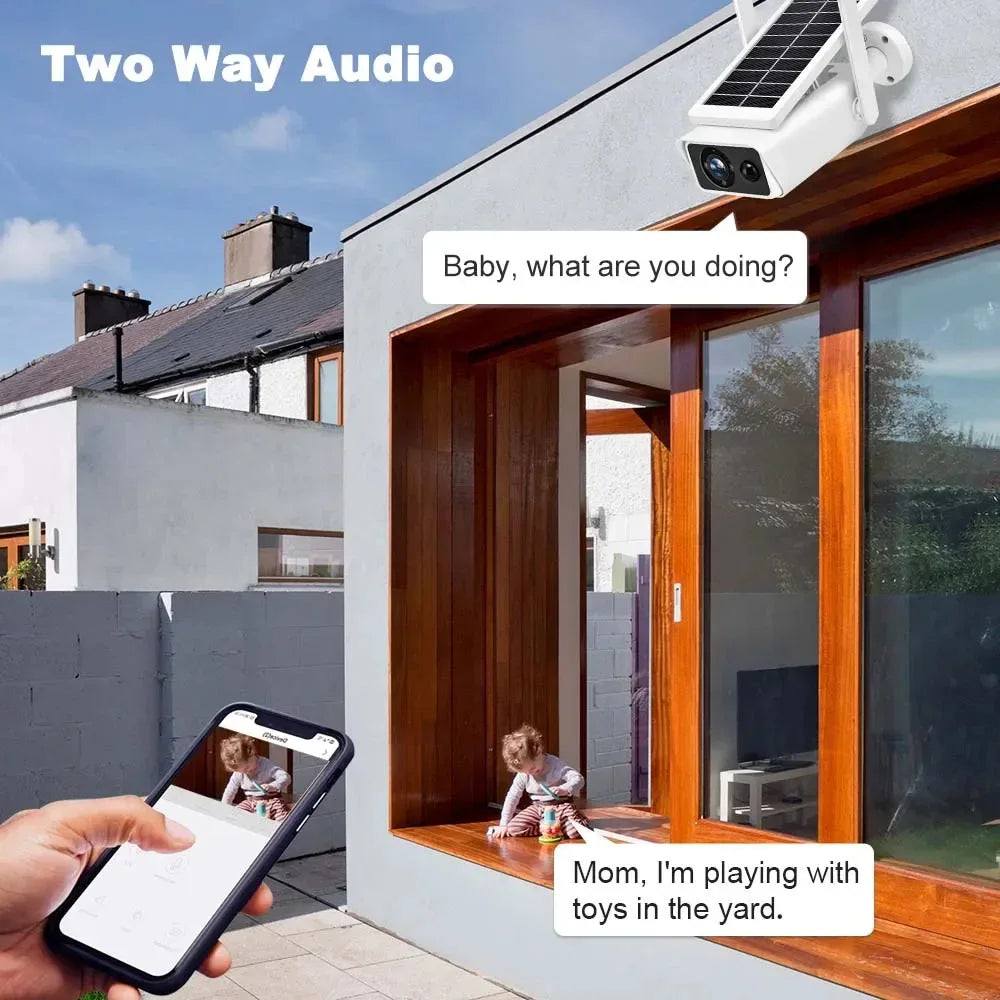 ICSEE 5MP Solar-Powered WiFi Security Camera with 2MP Battery, PIR Human Detection, and IP66 Waterproof Rating for Outdoor Use